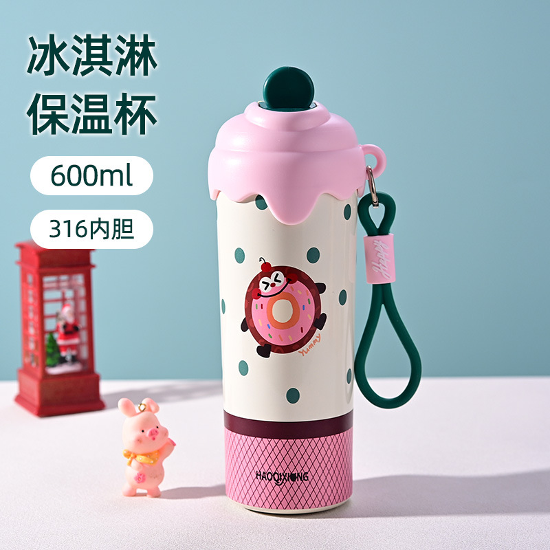 Cute Cartoon 316 Stainless Steel Thermos Mug, Outdoor Style, with Carrying Straw, Portable Mug for Men and Women, Students, Direct Drinking with Straw - Ảnh 2
