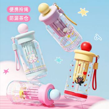 New high-value water bottle for girls, cute glass Sanrio high-temperature resistant straw cup for children and students