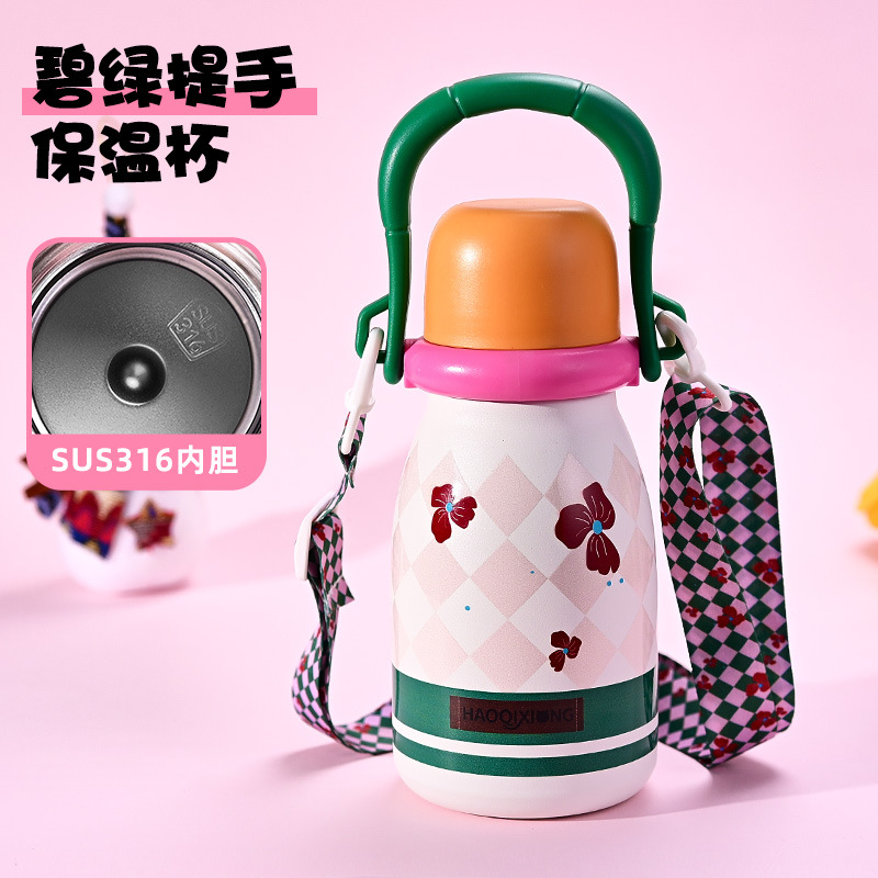 New 316 stainless steel large capacity thermos cup, stylish design, suitable for women and children, creative and portable, perfect for three different drinking needs. - Ảnh 4
