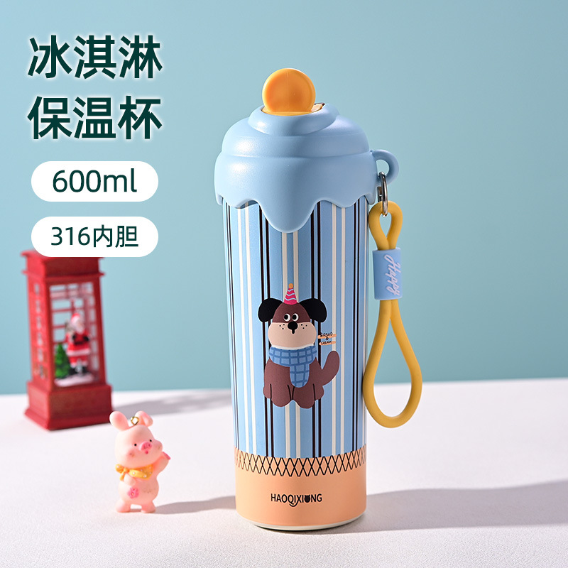 Cute Cartoon 316 Stainless Steel Thermos Mug, Outdoor Style, with Carrying Straw, Portable Mug for Men and Women, Students, Direct Drinking with Straw - Ảnh 4