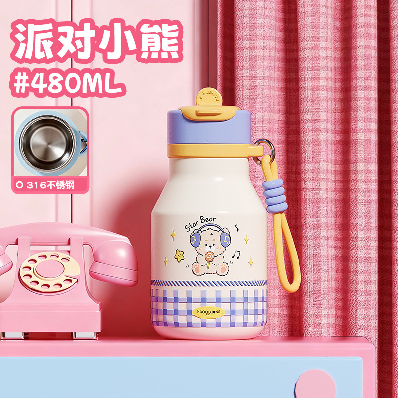 Outdoor portable insulated water bottle, high-value stainless steel, large capacity, cute design, suitable for students, made of 316 stainless steel. - Ảnh 9