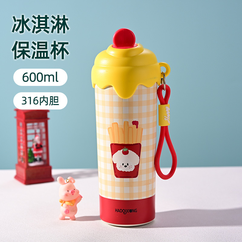 Cute Cartoon 316 Stainless Steel Thermos Mug, Outdoor Style, with Carrying Straw, Portable Mug for Men and Women, Students, Direct Drinking with Straw - Ảnh 5
