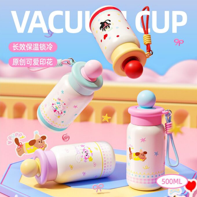 316 Stainless Steel Insulated Water Bottle with Instagram Style, High-Value Design, Includes Straw, Portable Large Capacity, Cartoon Style