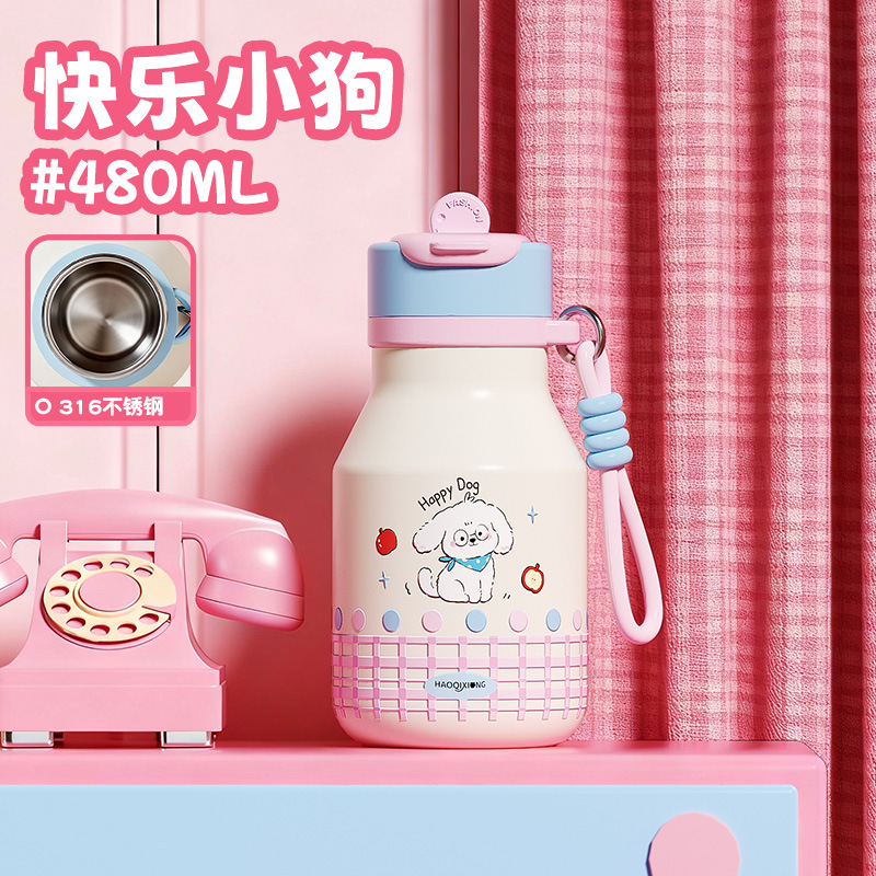 Outdoor portable insulated water bottle, high-value stainless steel, large capacity, cute design, suitable for students, made of 316 stainless steel. - Ảnh 6